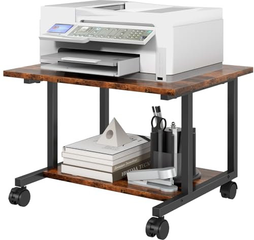 Livofloral Unter-Schreibtisch Druckerständer, 52 x 40 cm Druckertisch für Homeoffice, Druckerwagen mit Rollen, Kleiner Druckerständer mit Ablagefach, Rollender Druckerständer, Rustikal Braun