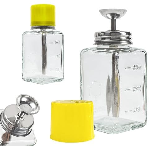 Misforu 6 Oz/ 180ml Nail Polish Remover Pump Empty Dispenser Bottle Push Down Glass Empty Pump Dispenser Nail Polish Alcohol Makeup Remover Clear Refillable Bottle Push Down Pump Dispenser