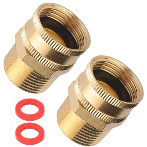 2 Pack Garden Hose Adapter,3/4 NPT X 3/4 GHT Connector with Dual Swivel, Brass Garden Hose Convert Adapter Fitting, with Extra 2 Washers