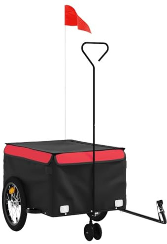 vidaXL Fahrradanhänger, Anhänger für Fahrrad, Lastenanhänger mit Deichsel Sicherheitsflagge, Transportanhänger, Schwarz Rot 45kg Eisen