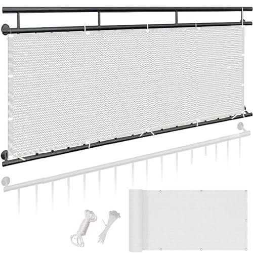 Balkon Sichtschutz 45 x 200 cm Uv-Schutz Windschutz Sonnenschutz Balkonbespannung Meterware mit Kabelbinder Ohne Bohren Sichtschutz für Balkon, Weiß