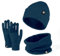 Enwokran 3 Stück Wintermütze Mütze Handschuhe Schal Set Thermo Strickmütze Elastischer Weiches Fleece Gebürstetes Innenfutter Schal Touchscreen Handschuhe Set für Kaltes Wetter (Blau)