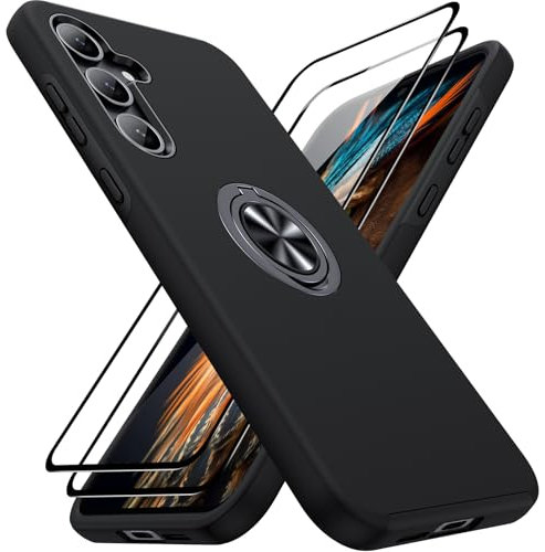 AOUIA for Samsung Galaxy A55 5G Case with 2 Screen Protector, Military Protection Shockproof Samsung A55 5G Phone Case with 360° Rotating Ring Kickstand for Samsung A55, Black