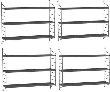 [en.casa] Modulares Wandregal Strängnäs 4er Set Metallregal Dunkelgrau Hängeregal mit 3 Regalböden Badregal Küchenwandregal Wandablage Wohnzimmer