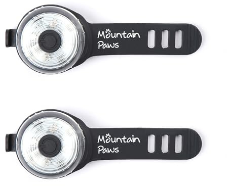 Mountain Paws Dog Collar Safety Light (2 pack) | 4 Colour Modes & Flash Mode (2-Pack), 15-30 hours white light and 30-50 hours for colours