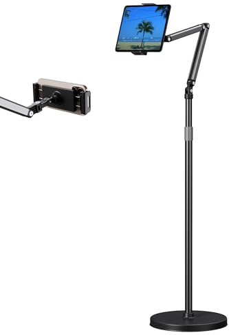 Hocoder Tablet Stand for iPad Floor Phone Stand for Bed, Meeting, Vlogging, Compatible with Kindle, Galaxy Tab, Adjustable Height, Tablet Holder with Ultra-Long Extension Arm, 360° Swivel