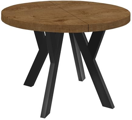 Dekori Möbel Runder Ausziehbarer Tisch für Esszimmer mit Holzbeinen, Pero, Loft-Stil, Skandinavische, Durchmesser Varianten: von 90 bis 220 cm (Eiche Lefkas/Schwarz, 90/190 cm)
