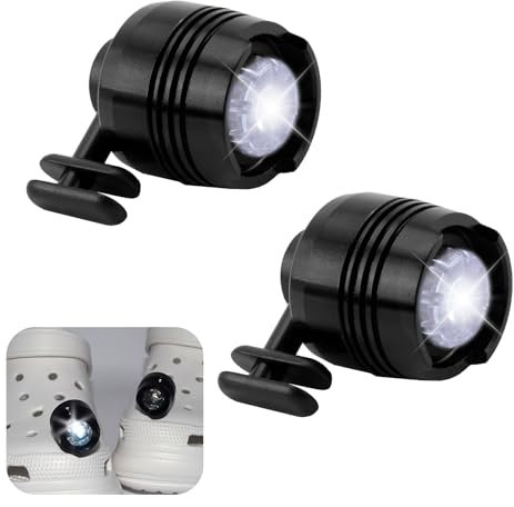 BakeWhiz Scheinwerfer für Croc 2PCS Clogs Lichter Headlights Ipx5 Wasserdichte Schuhscheinwerfer Schuh mit 3 Lichtmodi Ladeleuchte Typ C Schuhdekoration Ideal für Joggen Camping Lesen Laufen Schwarz