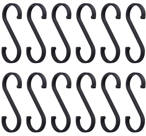 Eupneicu Ganci A S [ 12 Pezzi ], Ganci A S Neri In Alluminio, Multifunzione Ganci Appesi S Per Bagno, Camera Da Letto, Ufficio [Nero Opaco]