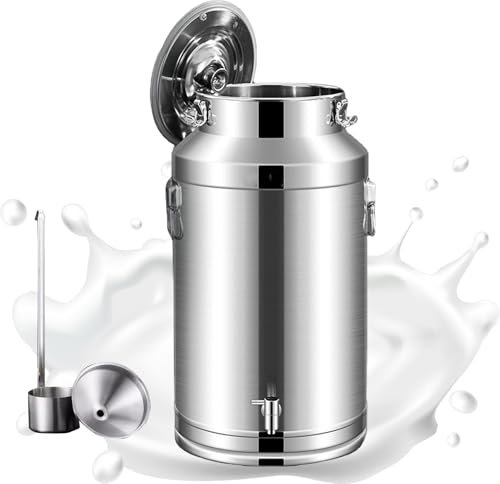 DECAKE Seau à Lait en Acier Inoxydable avec Couvercle et Robinet scellés, Seau à vin Robuste 201, Seau à Lait, récipient de Stockage, Distributeur, 68 L