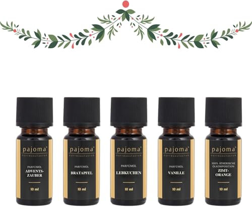 Duftöl Set XMAS 5x 10ml - Adventszauber, Bratapfel, Lebkuchen, Vanille & Zimt-Orange | Weihnachtsöl - Weihnachtsduft | Parfümöle & ätherisches Öl für Aromatherapie, Duftlampen, Diffuser