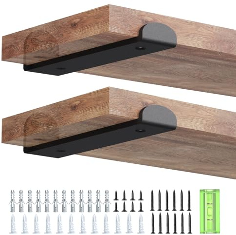 WELDUN 4 Pack Metal Scaffold Board Shelf Brackets 20 cm, Heavy Duty Wall Mounted Angle Shelving Brackets with Lips, for Industrial, Rustic, Modern Decor, Black