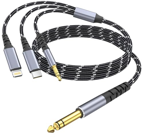 DCNETWORK Lightning auf 6,35mm TRS Audiokabel, 3-in-1 Aux Stereo Kabel für iPhone, iPad zu Lautsprecher, Mischpult, Verstärker, Heimkino 4.5M