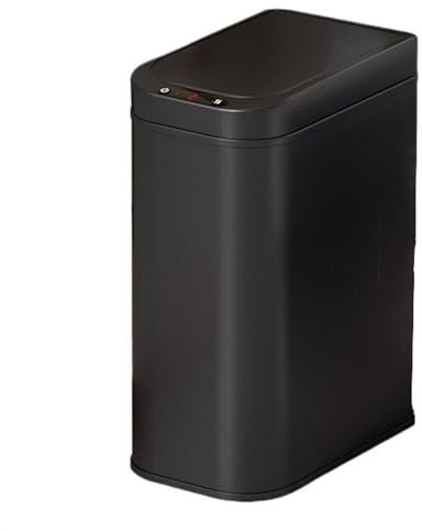 Indoor Rubbish Bin Stainless Steel Automatic Trash Can, Soft Close Touchless Garbage Can With Inner Liner, Modern Narrow Metal Garbage Bin For Bathroom, Kitchen, Living Room,Blacklarge