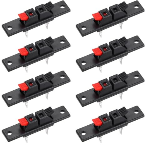sourcing map 2 Ways Spring Speaker Terminal Clip Push Release Connector Audio Cable Terminals Strip Block Black Red WP2-35 8Pcs