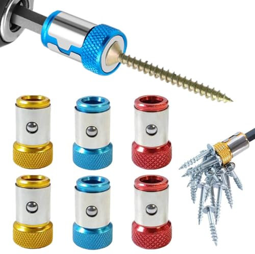 GXGM 6 Piezas Destornillador Magnético Anillo, Anillo de Imán de Destornillador Antideslizante Accesorios de Aleación de Aluminio para Brocas de Vástago de 1/4 Accesorio de Herramienta Eléctrica