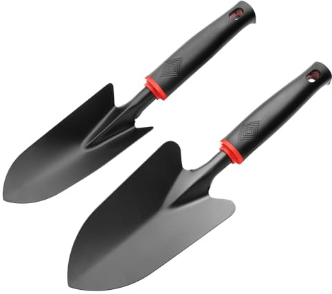 msymsyu Garden Trowel 2 Pcs Black Wide Hand Shovel (32.5 x 8 cm) x1 and Narrow Planting Trowel (32 x 6 cm) x1 Small Garden Shovel for Transplanting Seedlings Weeding and Loosening the Soil