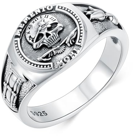 PROESS Memento Mori Ringe 925 Sterling Silber Skull Totenkopf Ring Memento Mori Schmuck Geschenk für Damen Herren(Größe 7)