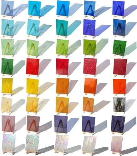 CHICSHIS 40 transparente Buntglasplatten, 10,2 x 15,2 cm, strukturierte, helle Transparenz, Mosaikglas, verschiedene Kathedralenkunst-Glasstücke für DIY-Mosaikfliesen, Basteln, Heimdekoration