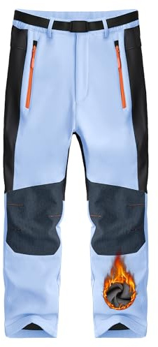 Holure Pantalon thermique doublé en polaire pour enfants, pantalon de randonnée pour garçon et pantalon de ski coupe-vent et imperméable avec poches zippées – Convient pour les enfants de 6 à 14 ans