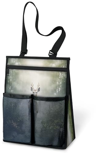 Misty Forest Duschtasche mit Hirschmotiv, tragbar, zum Aufhängen, Kulturbeutel, Organizer für Reisen, Fitnessstudio, Camping, Strand, Badezimmer, Schlafsaal