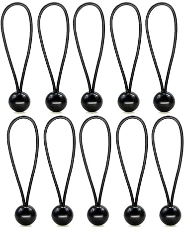 YCSHIPO 10 Pcs Bungee Ball Ties, Heavy Duty Bungee Cords With Balls For Camping Tents Tarpaulin Cargo Banners (Black, 15cm)
