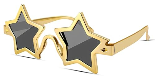 Lyramis Sternförmige Brille,Karneval Glitzer Stern Sonnenbrille Silber Star Carnival Glasses Sternform Partybrille Funny Sternen Sternbrille