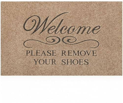 Lzuso Front Outdoor Door Mat Please Remove Your Shoes Welcome Door Mats Inside Outside Entryway Doormats Ideal for Home Entrance High Traffic Area Durable Resist Dirt Welcome Doormat 60L x 90W cm