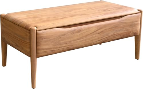 DELIFE Wohnzimmertisch Simcha Akazie Natur 100x50 cm 2 Klappen Couchtisch