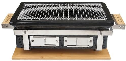 LIVIN' Kamado Grill, Tischgrill für 2-6 Personen, Kompakt und tragbar, Einfache Bedienung, Keramikgrill mit Grillfläche von 35×17 cm, Holzkohlebetrieben, (Hibachi)
