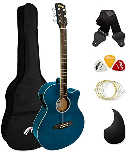 TIGER ACG4-BL Full-Size Elektro-Akustische Gitarre, Paket für Anfänger, mit eingebautem Tuner und EQ - Blau