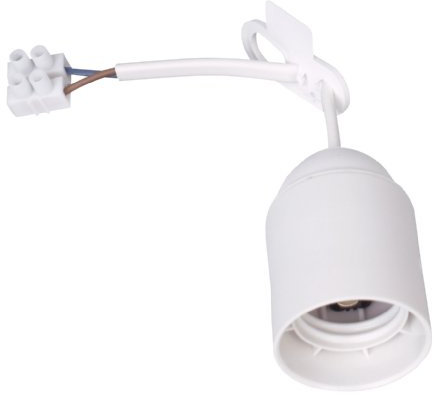 Kopp Renovier-Fassung, vormontiert mit ca. 13 cm sichtbarer Leitung H03VV-F 2x0,75mm², Lüsterklemme und Zugentlastung, E27, max.60W, Farbe weiß, 214602007