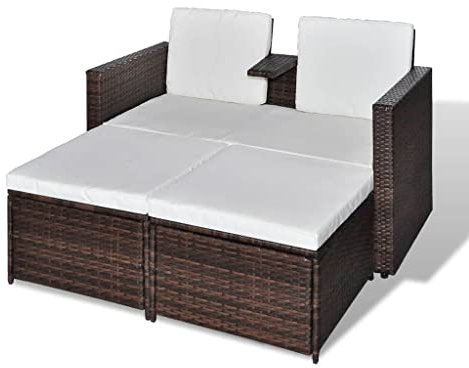 vidaXL Lounge mit 2 Fußbänke Poly Rattan Braun Liege Sonnenliege Gartenliege