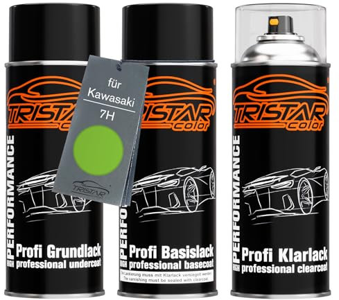 TRISTARcolor Vernice per moto Kit bombolette spray per Kawasaki 7H Lime Green vernice di fondo vernice di base vernice trasparente bomboletta a spruzzo 400ml
