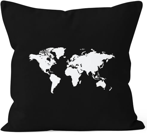 Autiga bedruckter Kissenbezug 40x40 Weltkarte World Map Kissen-Hülle Deko-Kissen Baumwolle Schwarz 40cm x 40cm