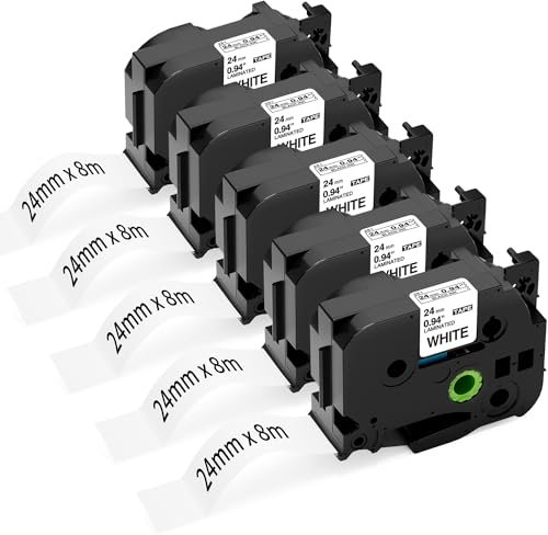 5x Fimax TZe-251 Kompatible Schriftband TZe251 24 mm als Ersatz für Brother P-touch Bänder 24mm Weiß TZ251 TZ-251 Laminiert Schriftband für Brother P-touch P700 P750 D600 2310 P900 Beschriftungsgerät
