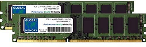 GLOBAL MEMORY 8 GB (2 x 4 GB) DDR3 1333 MHz PC3-10600 240-PIN DIMM Memory RAM Kit per PC Desktop/schede Madri