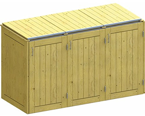 BINTO Holz Mülltonnenbox System 3K - für drei Mülltonnen inkl. Klappdeckel - 5108