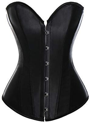 MISS MOLY Corsage|Vollbrust Vintage Kunstleder Korsage Leder-Optik Coolstil Korsett Reißverschluss/Vorderschliesse Corset(Mit G-String) Schwarz L