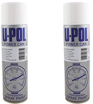 U-POL 2 x Power Can GLOSS WHITE Paint 500ml Aerosol UPol Powercan Gloss White - High gloss, durable top coat Car Wheel Body Paint 2 500ml Aerosol Cans