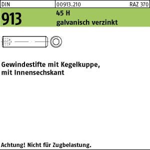 DIN 913/ISO 4026 Gewindestift VG M10x50 Stahl 45H galvanisch verzinkt Innensechskant m. Kegelkuppe 100 Stk