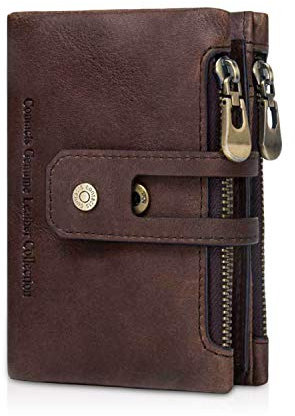 FANDARE Portafoglio Uomo Donna Corto Portafogli Pelle Portafoglio Pieghevole, con porta carte di credito, portamonete porta tessere Marrone Scuro