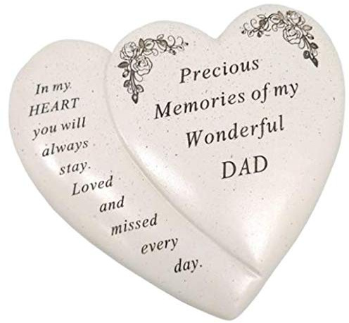 David Fischhoff Placa conmemorativa con diseño de corazón doble para papá, para tumba, impermeable, resistente a la intemperie, para uso interior y exterior, 18 x 15 cm