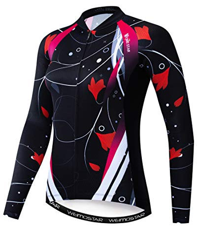 Radtrikot Langarm Damen Mountainbike Trikot Zip Shirts Rennrad Bekleidung Sport Racing MTB Tops für Damen Damen Bouse Herbst Herbst Frühling Atmungsaktiv schwarz rot Größe XL