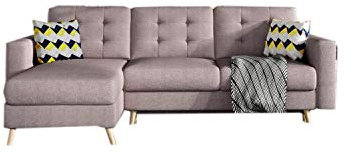 Ecksofa mit Schlaffunktion mit Bettkasten Sofa Couch L-Form Polstergarnitur Wohnlandschaft Polstersofa mit Ottomane Couchgranitur mit Bettfunktion - Aslan (Rosa(Soro 61+Zigzag 53), Ecksofa Links)