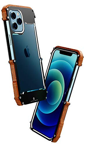 Kowauri Case for iPhone 12 Pro Max,Drop Protection Aluminum Metal Wood Bumper Frame Cover Shockproof Dropproof Protective Case for iPhone 12 Pro Max 6.7 2020 (6.7 inch) Black