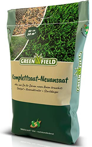 Komplettsaat Rasen Neuansaat Mantelsaat Vital Sofort einsetzbar mit Startdünger und Rasenaktivator 10 kg für ca. 50m²