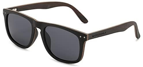WOODONLY Retro Holz Polarisierte Sonnenbrille - Mode Stil Hölzerne Sonnenbrille mit Bambus Etui für Herren und Damen Perfekte Geschenke (Ebenholz)