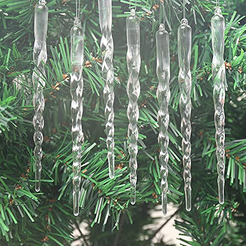 Zsail Eiszapfen Ornamente 25 pcs Eiszapfen Anhänger Set Weihnachtsdekoration Acryl klare Eiszapfen mit 25 Schnur für Weihnachtsbaum Dekoration (Schraube-5,1inch)