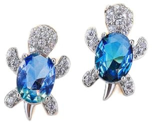 HCMA Orecchini a Forma di Tartaruga Ovale Blu Viola sfumato con zirconi Arcobaleno in Pietra per Gioielli Moda Donna Orecchini di Cristallo Multicolori Regalo